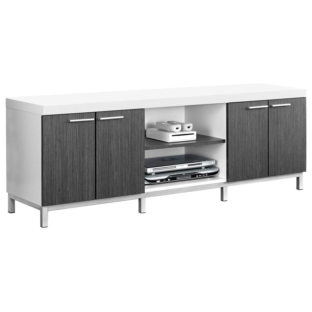 Monarch Specialties 60" Hollow-Core TV Console in White and Grey, , large