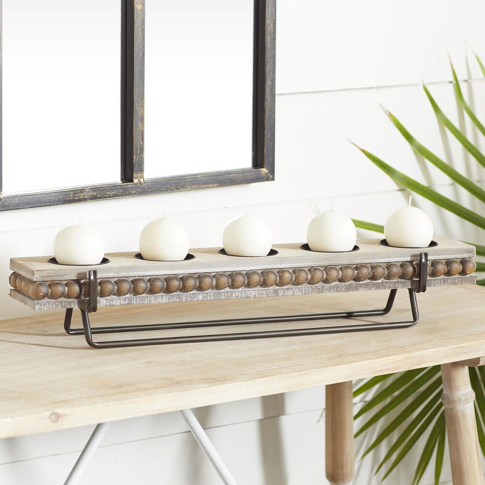 Maple and Jade Pillar 5-Plate Decorative Candelabra in Washed Brown and Matte Black, , large