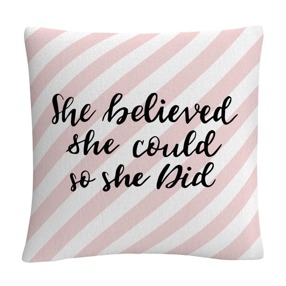 Timberlake ABC "She Believed She Could Pink" 16 X 16 Decorative Throw Pillow, , large