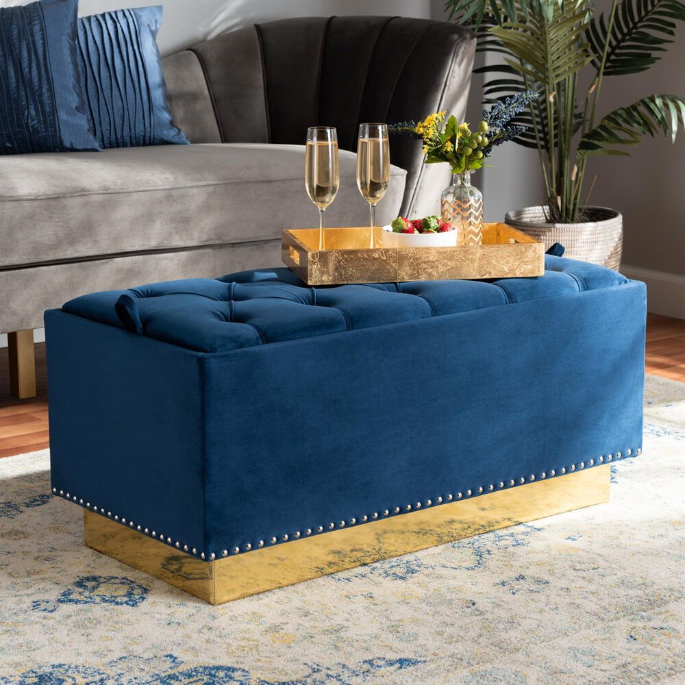 Baxton Studio Powell Storage Ottoman in Navy Blue and Gold, , large
