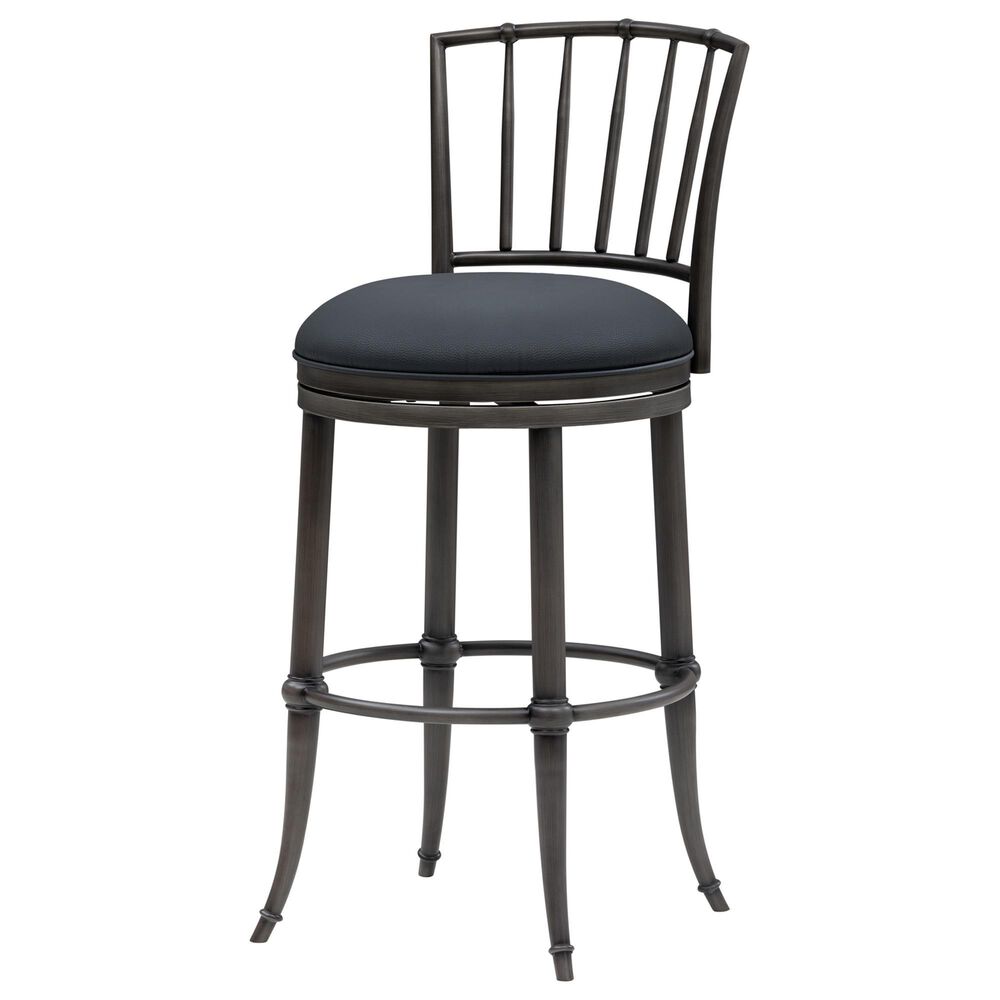 Armen Living Vince Bar Height Stool with Night Life Blue Upholstery in Antique Pewter, , large