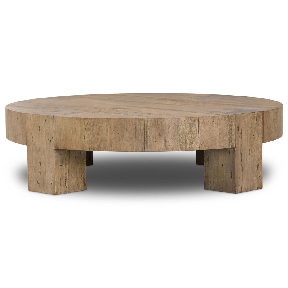 Four Hands Abaso Round Coffee Table in Rustic Wormwood Oak, , large