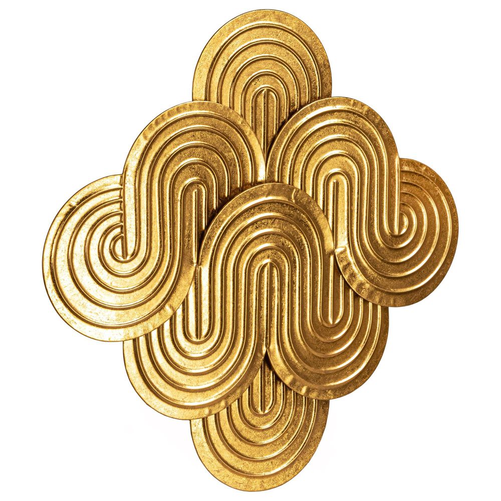 Creative Coop 31.25" x 30.5" Decorative Waves Wall Metal in Gold, , large