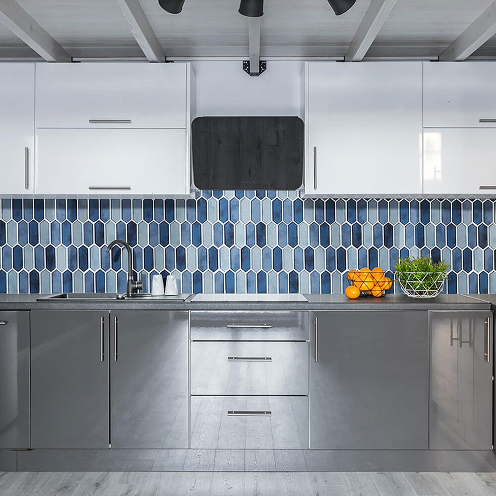 MS International Boathouse Blue Picket 10&quot; x 12&quot; Glass Mosaic Sheet, , large