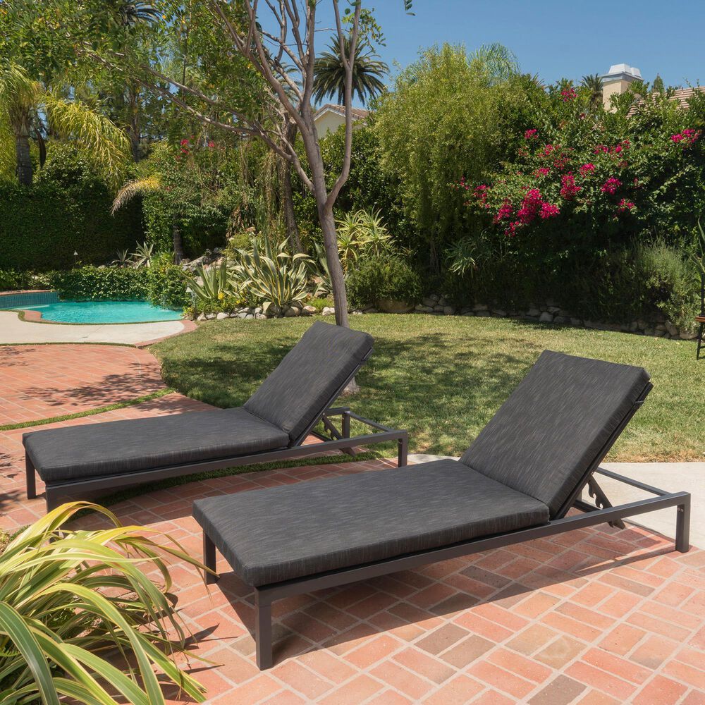 Hearth and Haven Navan Outdoor Foldable and Stackable Chaise Lounge in Dark Grey &#40;Set of 2&#41;, , large