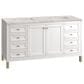 James Martin Vanities Chicago 60" Double Bathroom Vanity in Glossy White with 3 cm Victorian Silver Quartz Top and Rectangular Sinks, , large