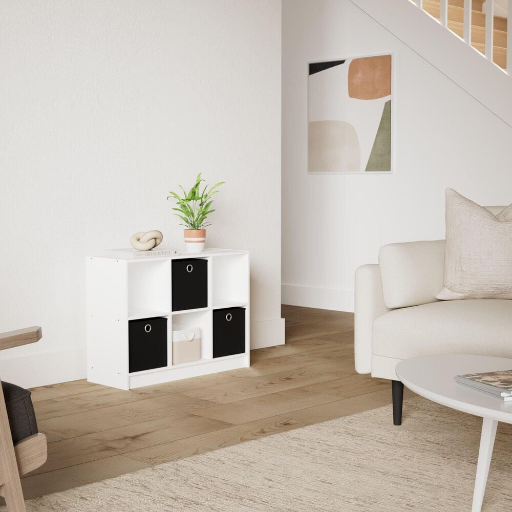 HOMLUX 6-Cube Bookshelf Bookcase with Black Storage Bins in White, , large