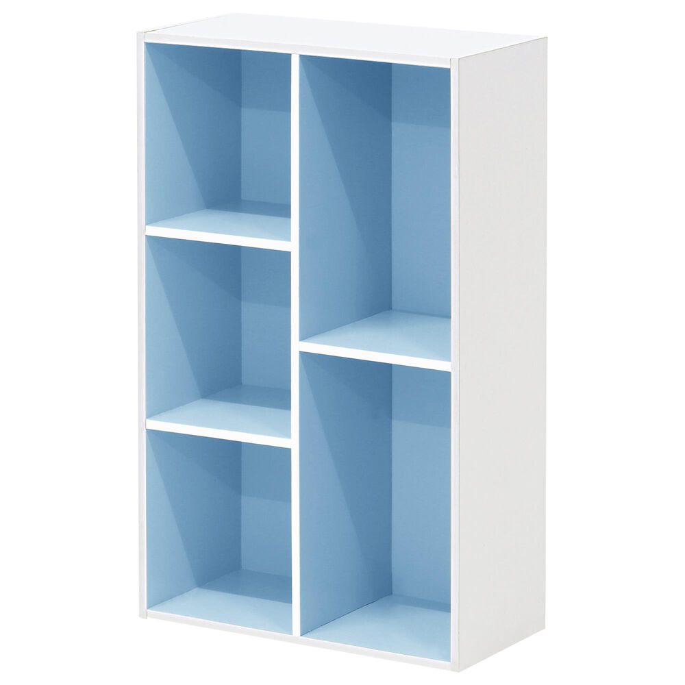 HOMLUX 5-Cube Reversible Storage Bookshelf in White and Light Blue, , large