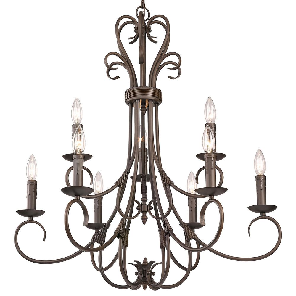 Golden Lighting Homestead 9-Light Candelabra Chandelier in Rubbed Bronze, , large