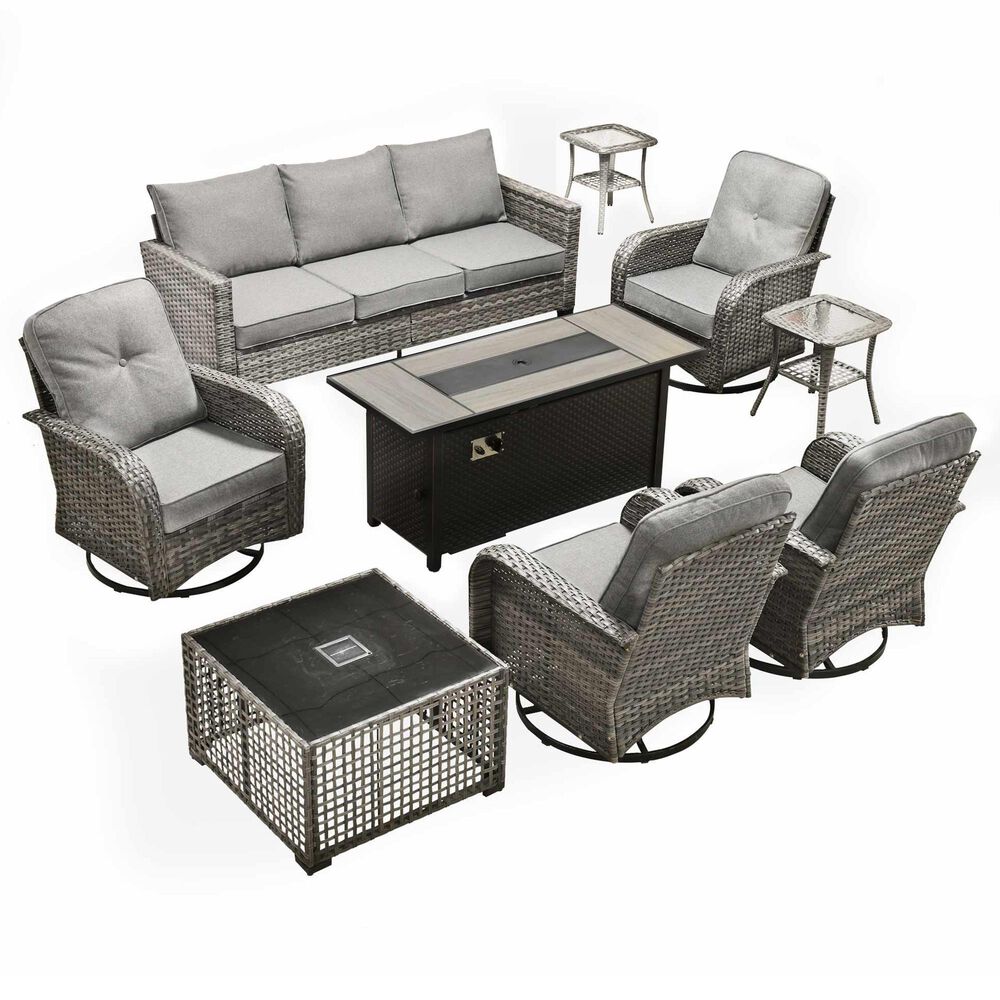 HOMLUX 9-Piece Outdoor Conversation Set in Dark Gray, , large