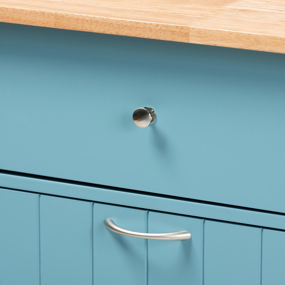 Baxton Studio Liona Kitchen Storage Cart in Sky Blue and Natural, , large