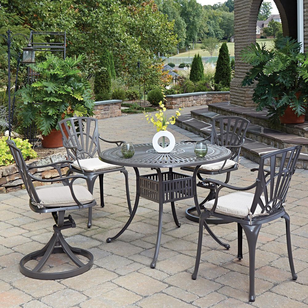 Homestyles Grenada 5-Piece 42 in Dining Set with Two Swivel Chairs and Cushions in Taupe, , large