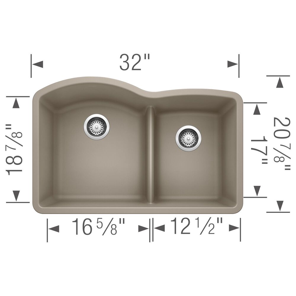 Blanco Diamond 32&quot; 1-3/4 Double Bowl Kitchen Sink with Low Divide in Truffle, , large