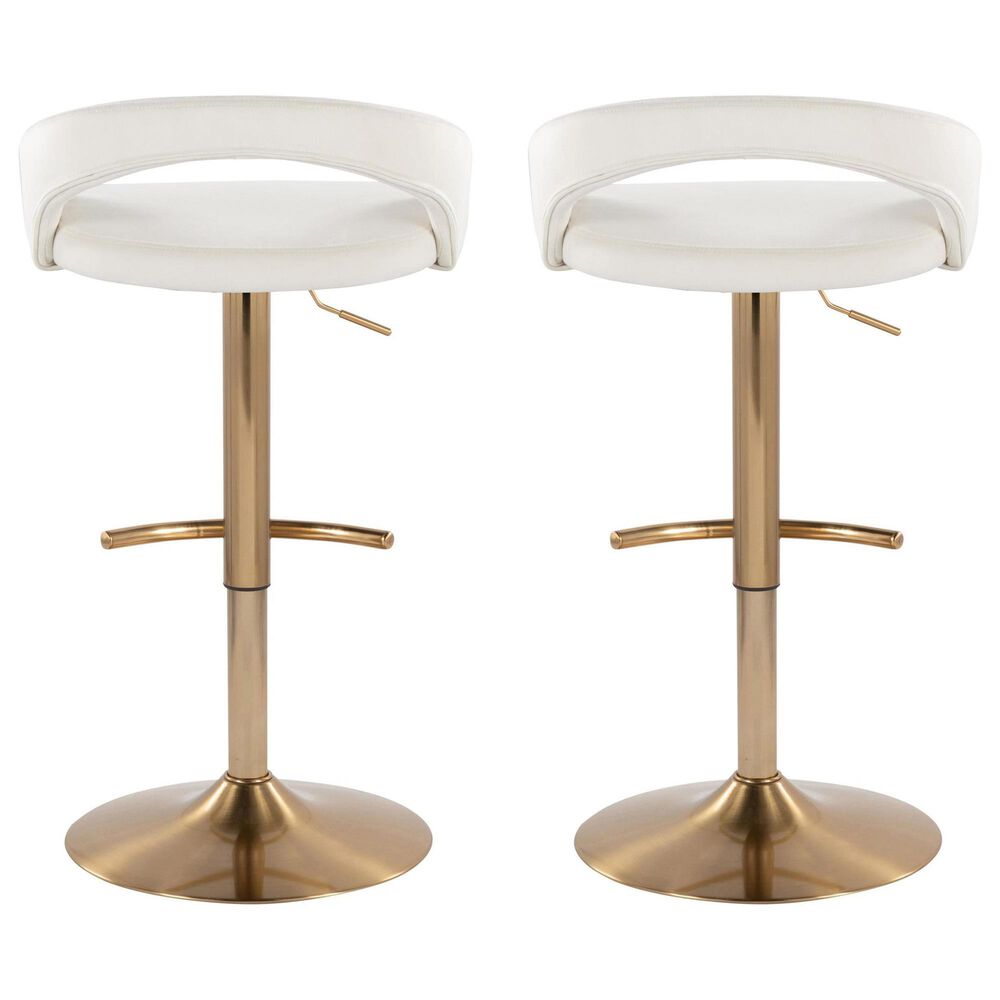 LumiSource Grotto Adjustable Bar Stool with White Velvet Upholstery in Gold (Set of 2), , large
