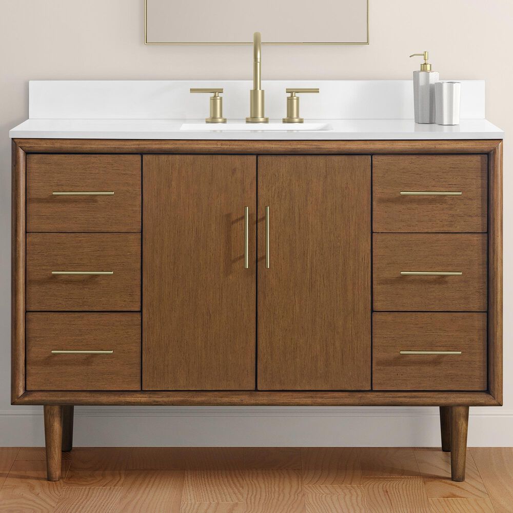 37B Mertola 48" Single Bathroom Vanity Cabinet in Dark Maplewood with White Composite Stone Top and Backsplash, , large