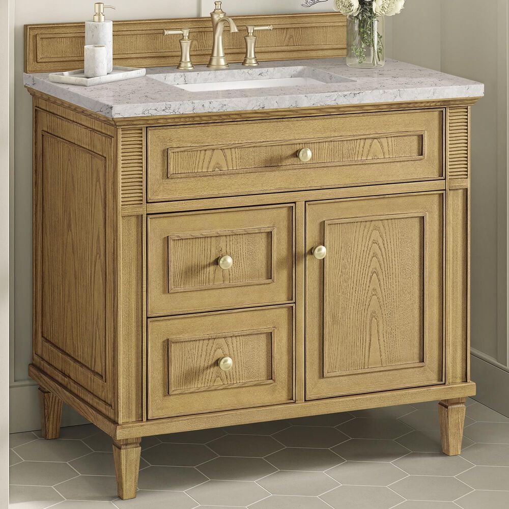 James Martin Vanities Lorelai 36&quot; Single Vanity in Light Natural Oak with 3 cm Eternal Jasmine Pearl Quartz Top, , large