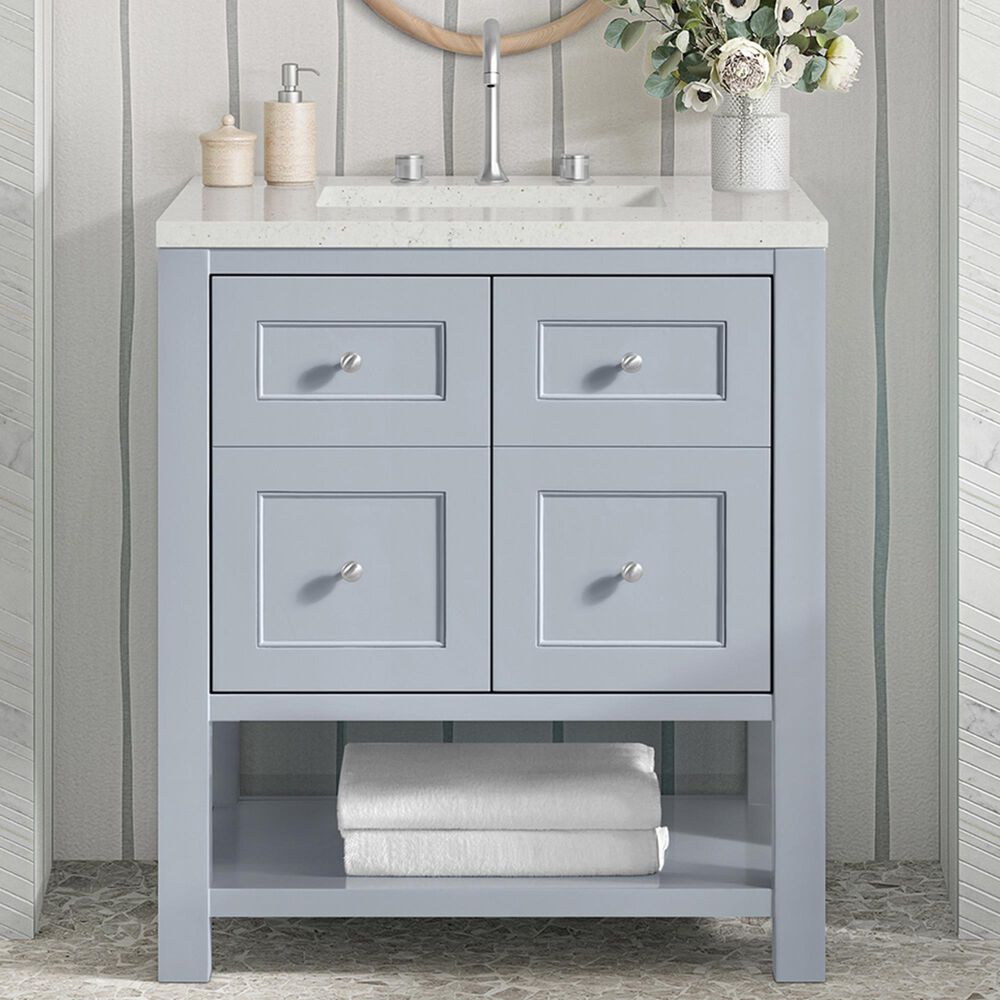 James Martin Vanities Breckenridge 30&quot; Single Bathroom Vanity in Serenity Blue with 3 cm Lime Delight Quartz Top and Rectangular Sink, , large