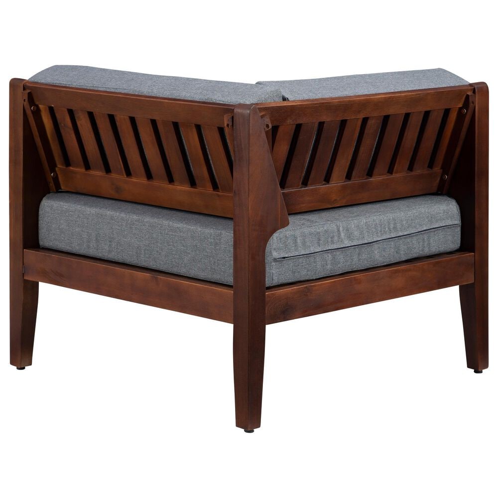 Linon Home Decor Summerlyn Patio Corner Chair with Walnut Frame in Grey, , large