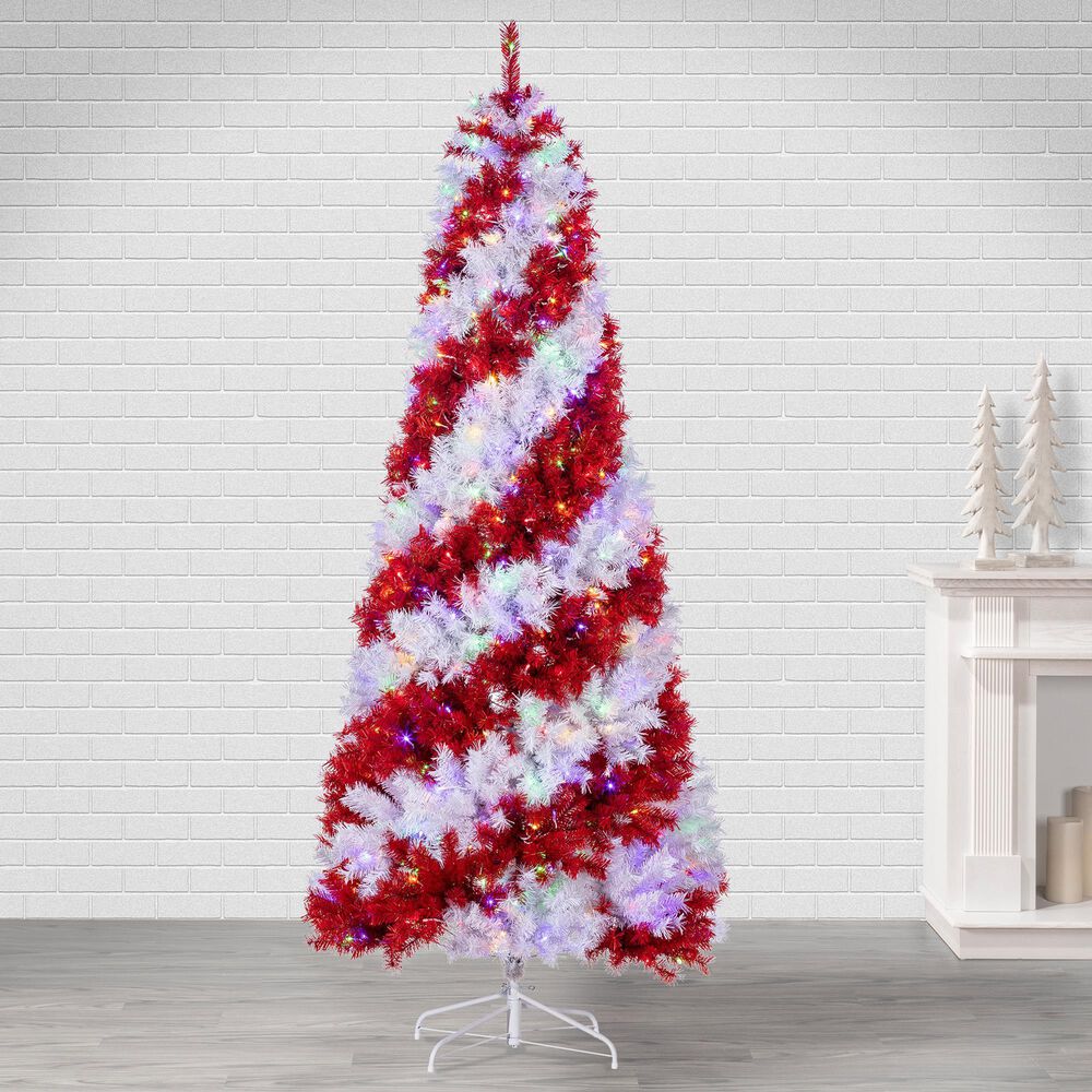 The Gerson Company 7.5&#39; Candy Cane Swirl Pine Tree in Red and White, , large