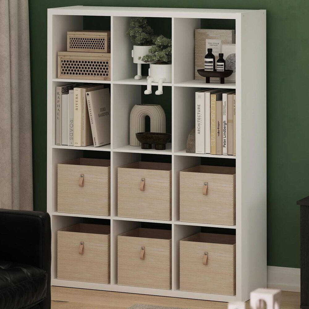 HOMLUX 12-Cube Reversible Open Back Bookshelf in White, , large