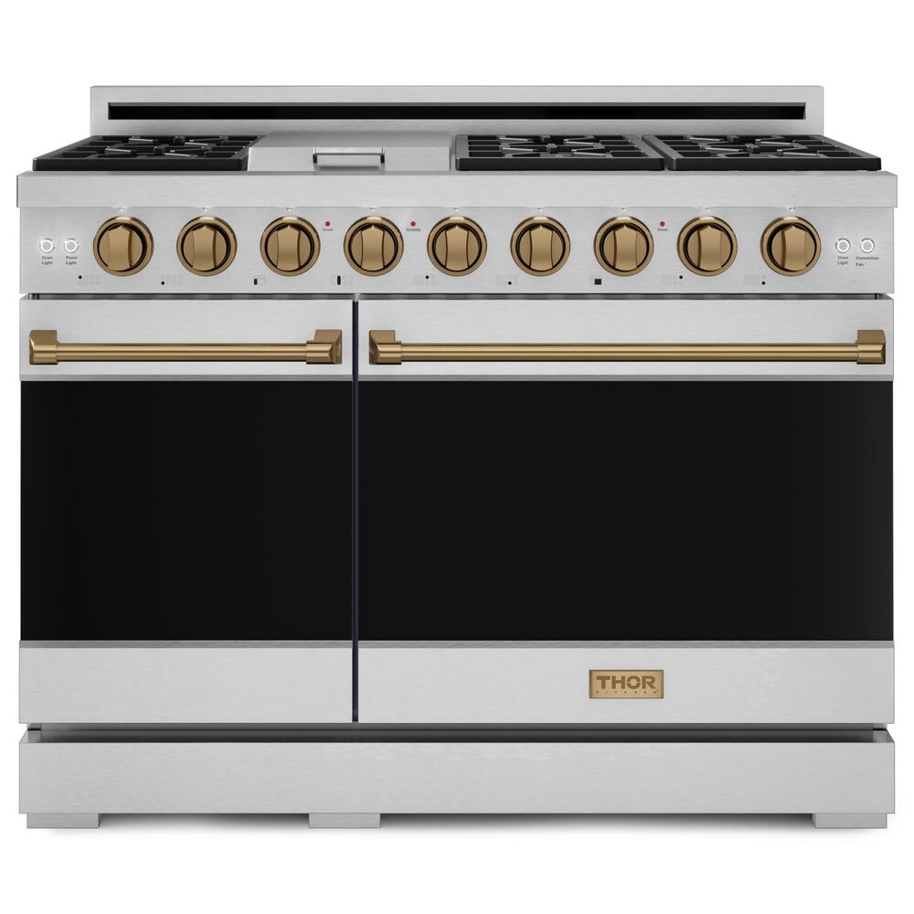 THOR KITCHEN Gordon Ramsay 6.8 Cu. Ft. 48" Professional Liquid Propane Range with Bronze Handle Kit in Stainless Steel, , large