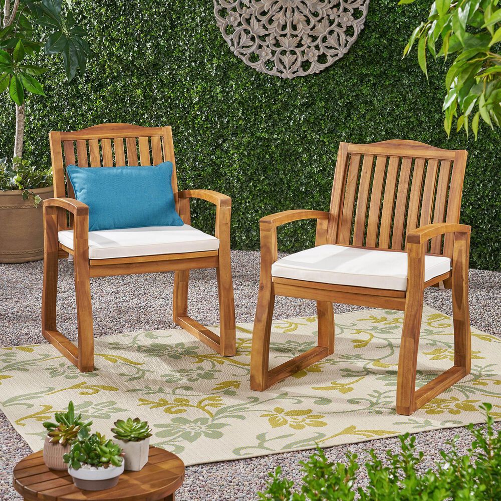 Hearth and Haven Della Dining Chair with Cream Cushion in Teak (Set of 2), , large