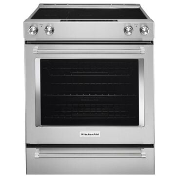 KitchenAid 30 Inch 5-Element Electric Convection Slide-In Range with Baking Drawer in Stainless Steel, , large