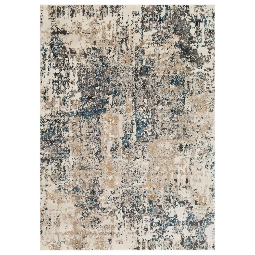 Surya Pune PUN-2301 Tan, Charcoal, Light Beige, Dark Brown, Black, Deep Teal and Sky Blue 8"10" x 12"4" Area Rug, , large