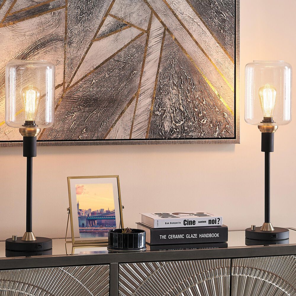 Lite Source Luken Table Lamp in Black and Antique Brass &#40;Set of 2&#41;, , large