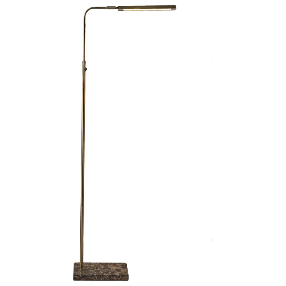Adesso Reader LED Floor Lamp in Antique Brass and Brown, , large