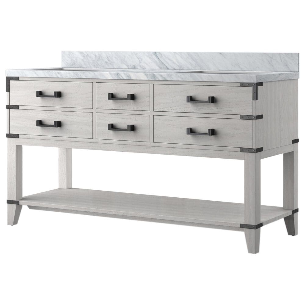 Lexora Home Norwalk 60" Double Bathroom Vanity in White Oak with White Carrara Marble Top and Rectangle Sink, , large