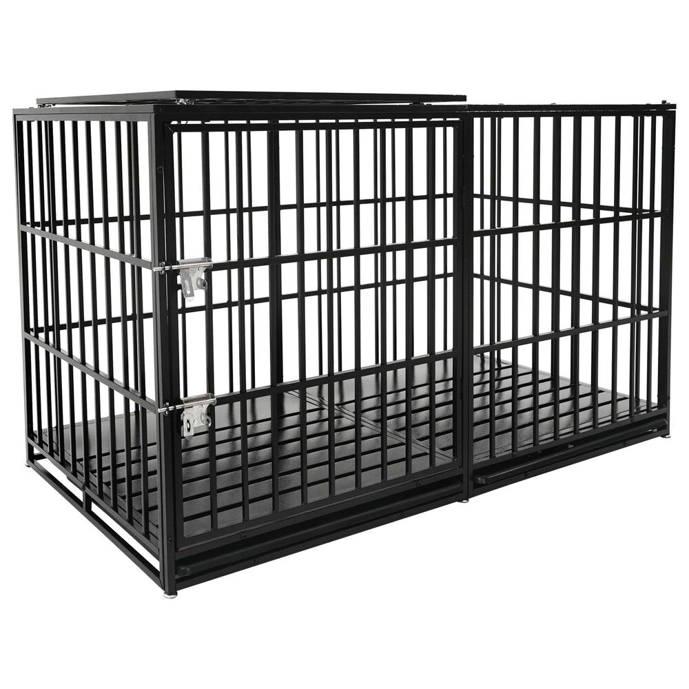 HOMLUX 61" Extra Large Heavy Duty Metal Dog Crate for Large Dogs in Black, , large