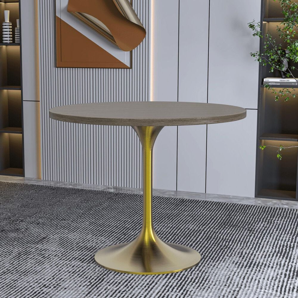 Leisuremod LeisureMod Verve Collection 36 Round Dining Table, Brushed Gold Base with Dark Maple MDF Top, , large