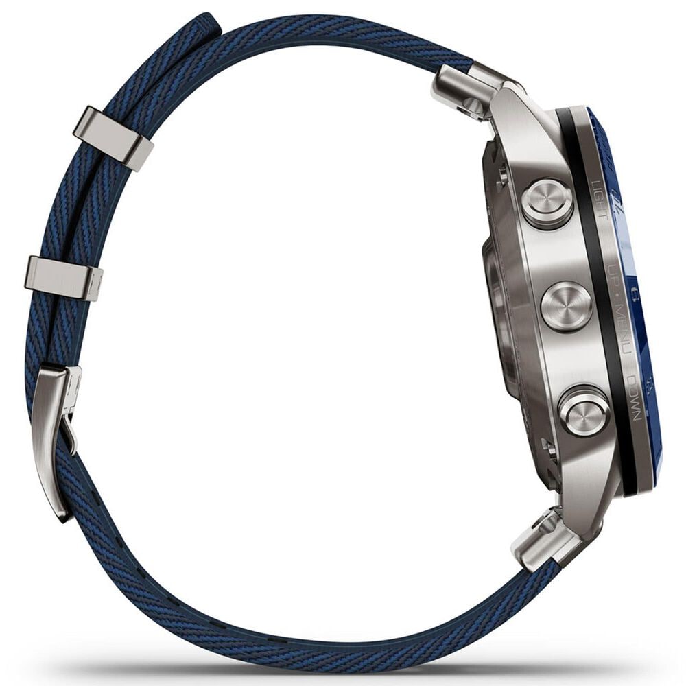 Garmin MARQ 2 Captain AMOLED Smartwatch Silver Grade 5 Titanium Bezel Case with Blue Nylon Band, , large