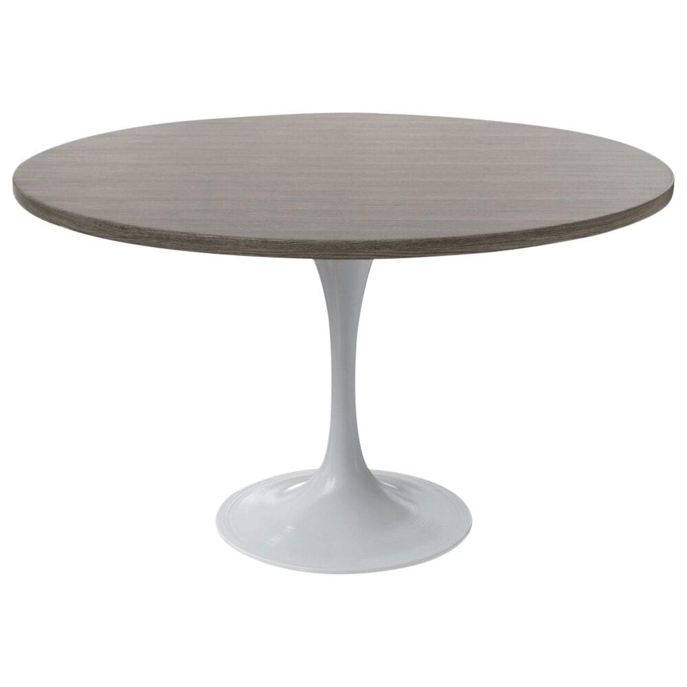 Leisuremod LeisureMod Verve Collection 48 Round Dining Table, White Base with Dark Maple MDF Top, , large