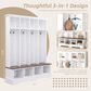 HOMLUX 8-Hook Hall Tree with Entryway Bench in White and Walnut, , large
