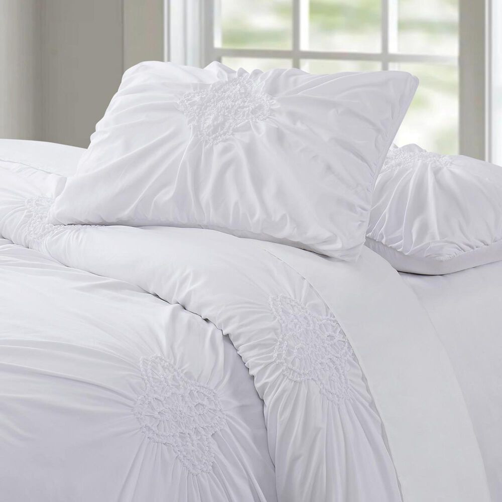 Pem America Christian Siriano Georgia Rouched 3-Piece King Duvet Cover Set in White, , large