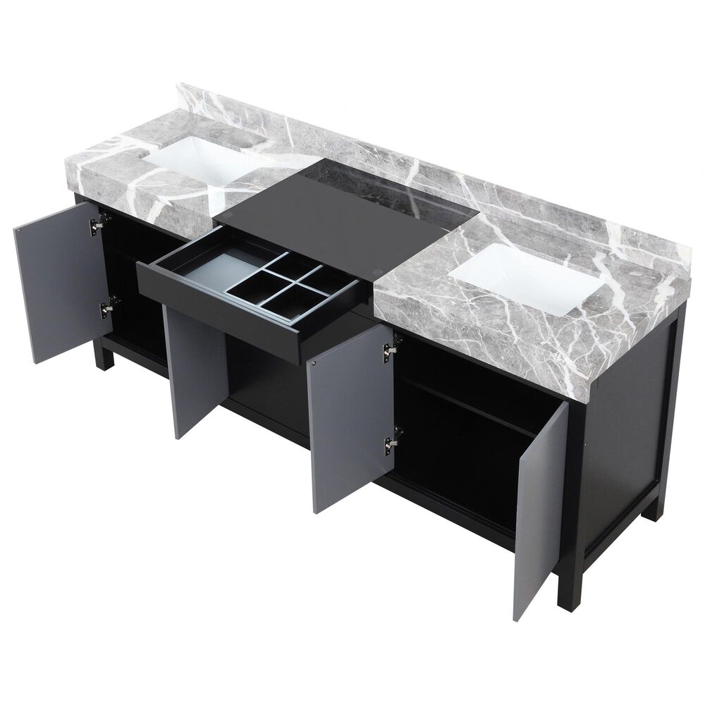 Lexora Home Zilara 80&quot; Double Bathroom Vanity in Black and Grey with 11 cm Castle Grey Marble Top and Rectangular Sinks, , large