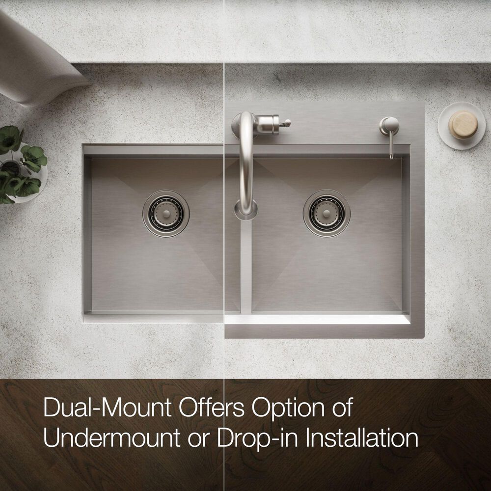 Kohler Task Smart Divide 33" Undermount Double-Bowl Workstation Kitchen Sink in Stainless Steel, , large