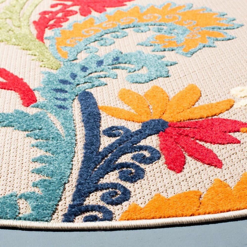 Safavieh Cabana CBN305A 6&#39;7&quot; Round Ivory and Blue Indoor/Outdoor Area Performance Rug, , large