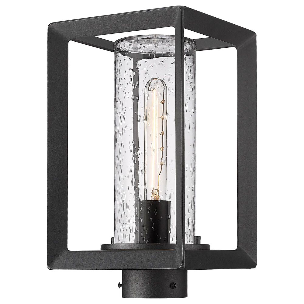 Golden Lighting Smyth 1-Light Outdoor Post Mount with Seeded Glass Shade in Natural Black, , large