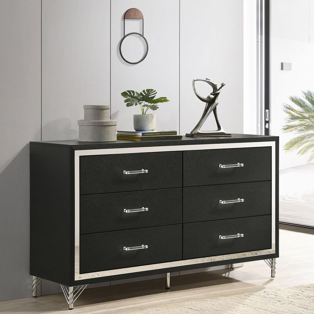Coaster Lucia 6-Drawer Dresser and Mirror in Black and Chrome, , large