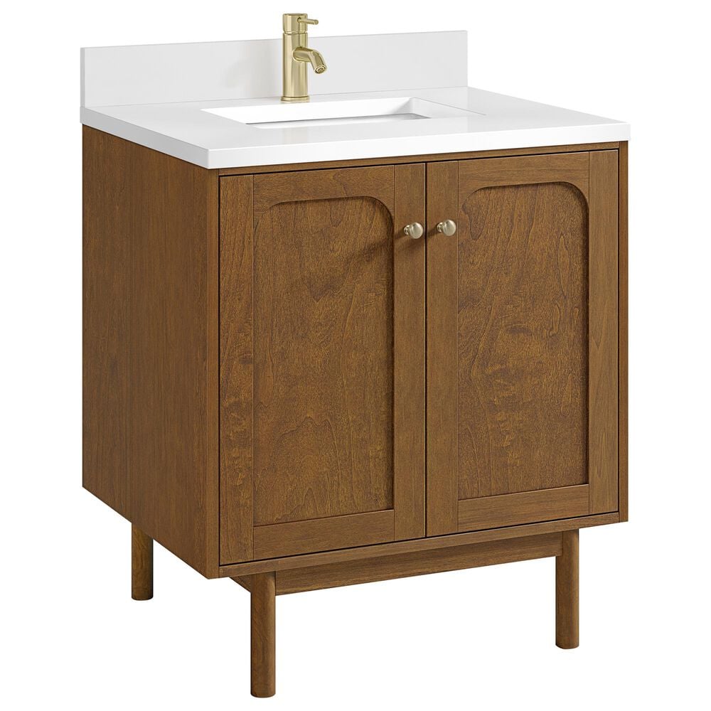 James Martin Laurent 30" Single Bathroom Vanity in Honey Oak with Single Hole 3 cm White Zeus Silestone Top and Rectangular Sink, , large