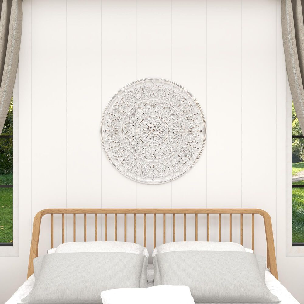 Maple and Jade 36&quot; x 36&quot; Flowers Wall Decor in Distressed White, , large