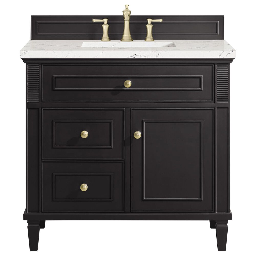 James Martin Vanities Lorelai 36&quot; Single Vanity in Black Onyx with 3 cm Ethereal Noctis Quartz Top, , large