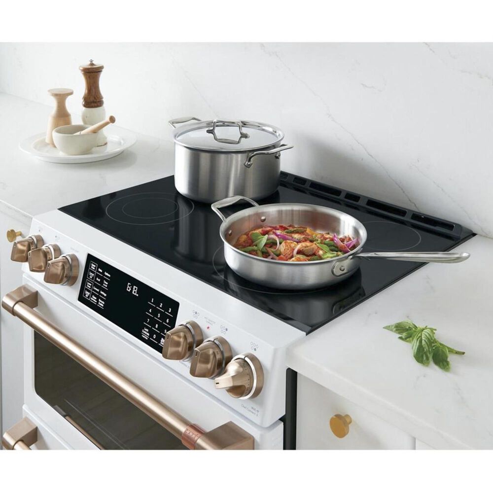 Cafe 30" Slide-In Double Oven Electric Range in Matte White, , large