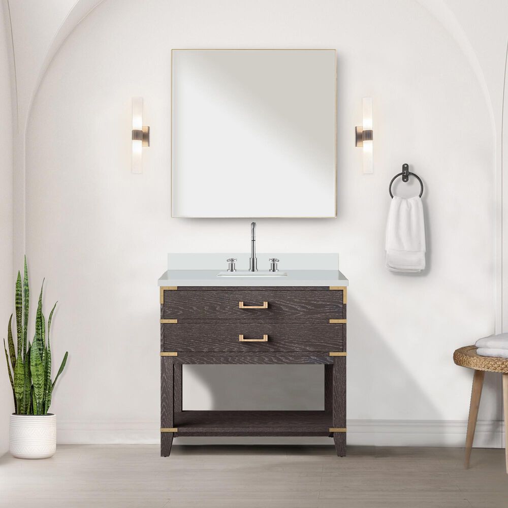 Lexora Home Norwalk 36&quot; Single Bathroom Vanity in Brown Oak with Cultured Marble Top, Rectangular Sink and 34&quot; Mirror, , large
