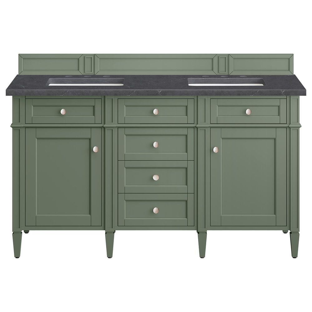 James Martin Vanities Brittany 60" Double Bathroom Vanity in Smokey Celadon with 3 cm Charcoal Soapstone Quartz Top and Rectangular Sinks, , large