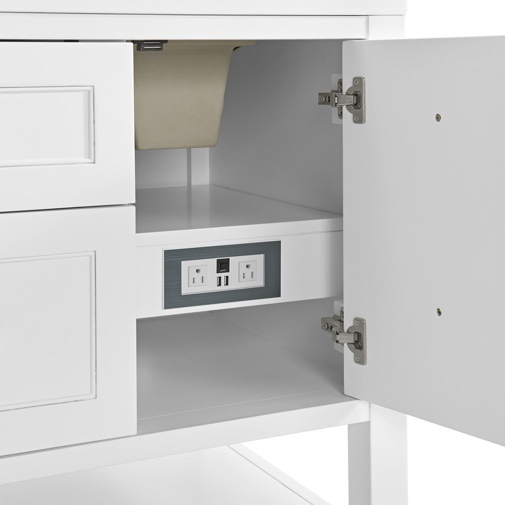 James Martin Vanities Breckenridge 60&quot; Double Bathroom Vanity in Bright White with Single Hole 3 cm White Zeus Quartz Top and Rectangular Sinks, , large