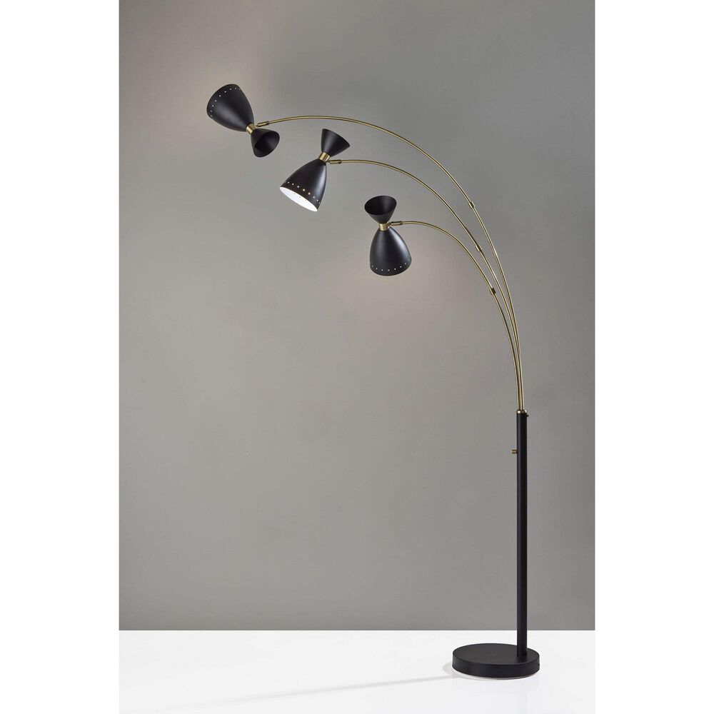 Adesso Oscar 3-Arm Arc Lamp in Black and Antique Brass, , large